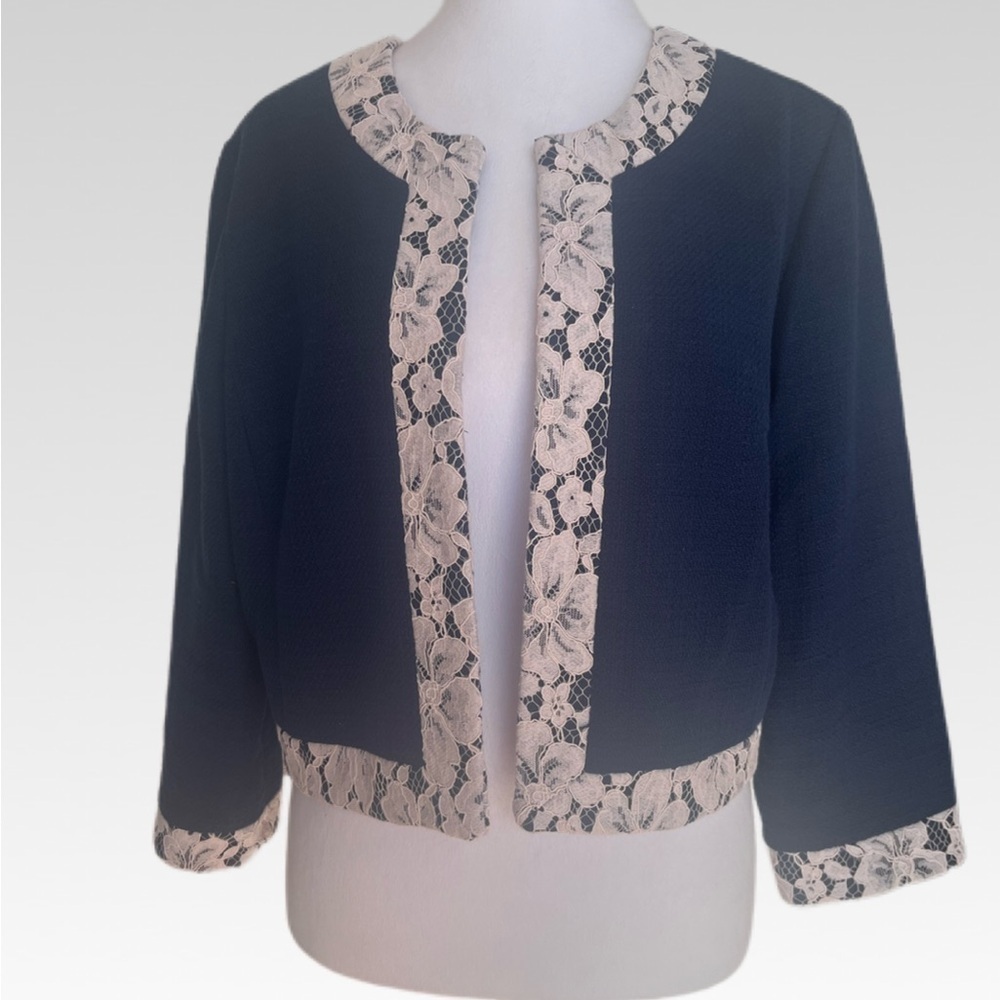 Karl Lagerfeld navy and Cream Lace Women's Blazer Size L